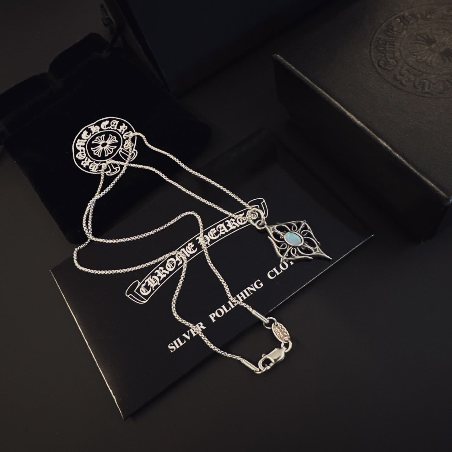 Chrome Hearts Chromeharts Silver Filigree Pendant with Blue Stone